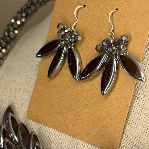 AERAVIDA GLASS BEAD NECKLACE STATEMENT HANDMADE EVENT GOTH FORMAL EVENING BLACK - Picture 4 of 14